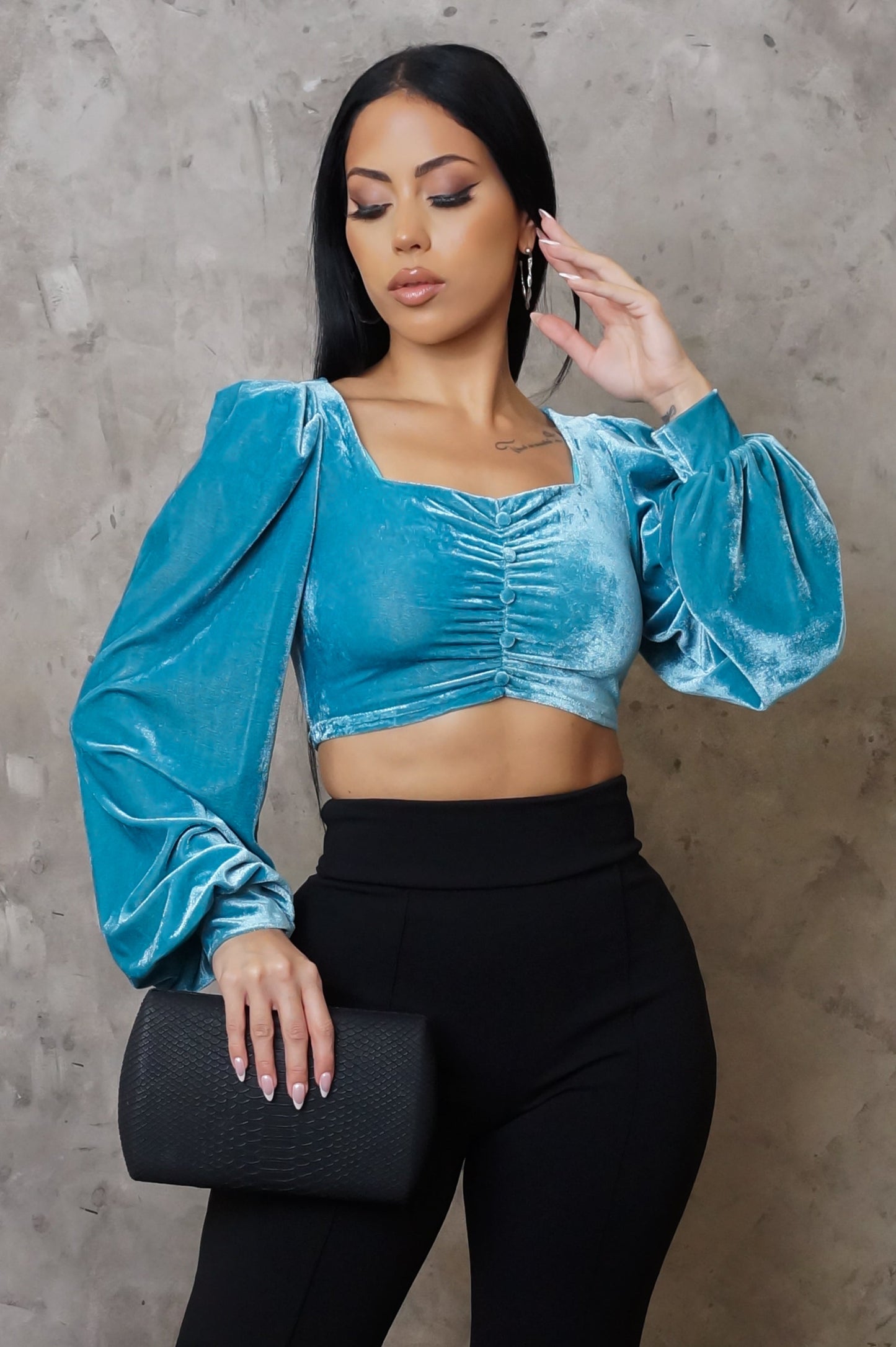 Velvet Nights Crop Top - Turquoise