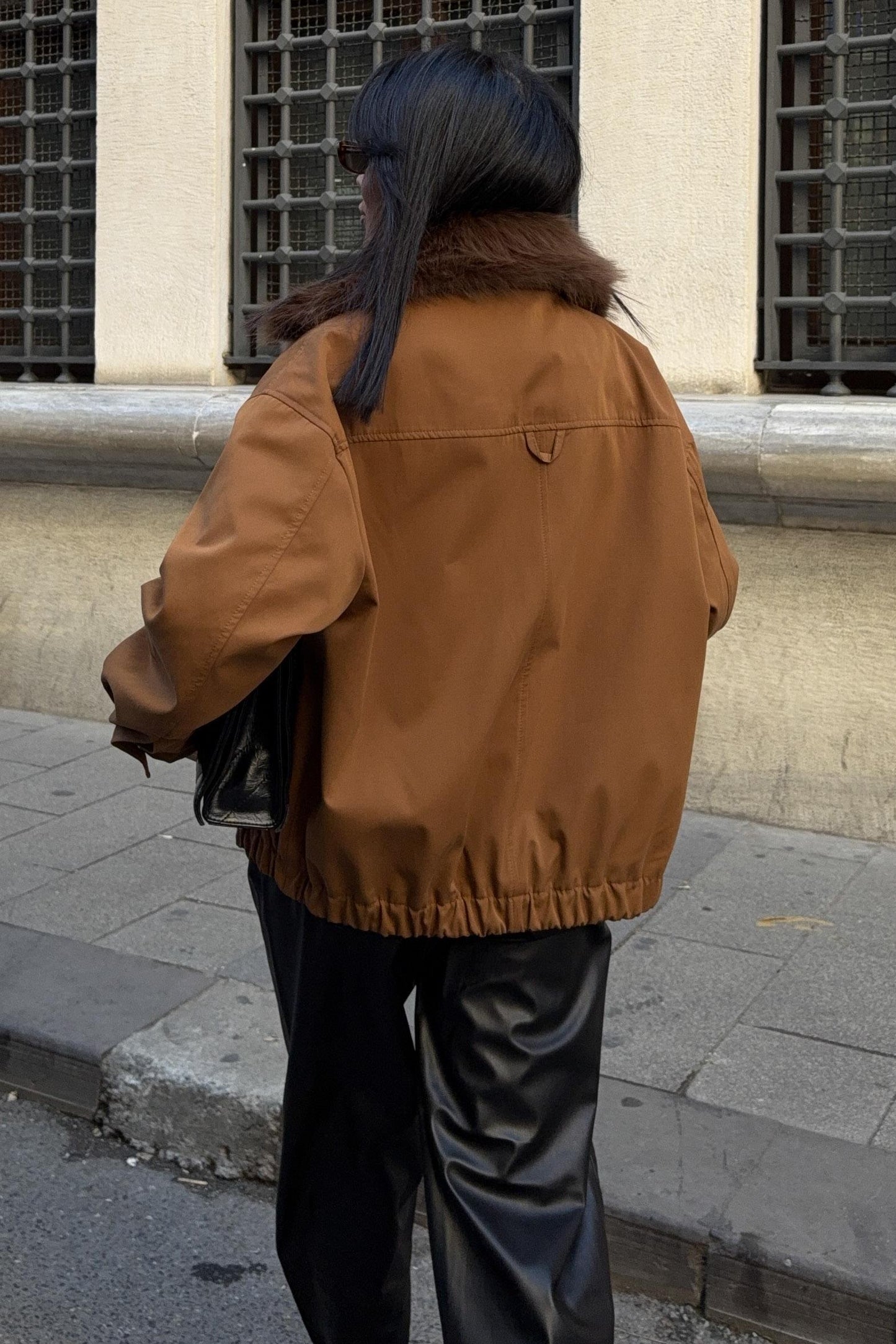 Faux Fur Collar Parka Bomber Jacket – Street-Chic Everyday Outerwear – Beige