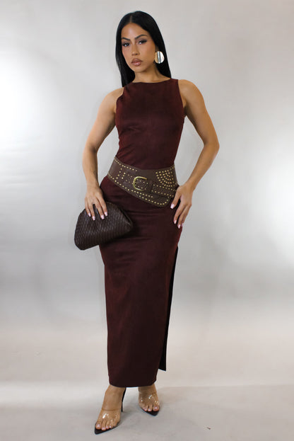 "Belt Game" Red Maxi Dress