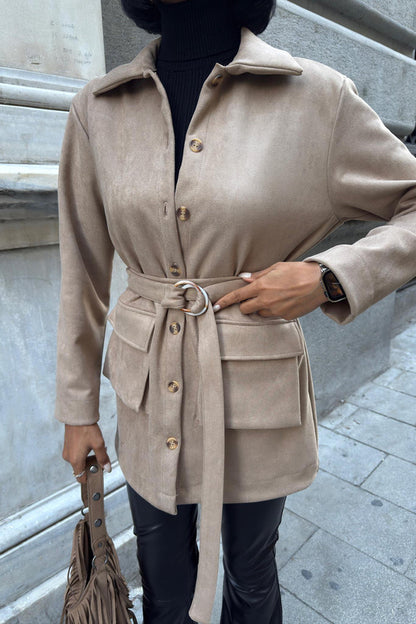 Suede Belted Midi Jacket – Casual Elegance for Every Occasion