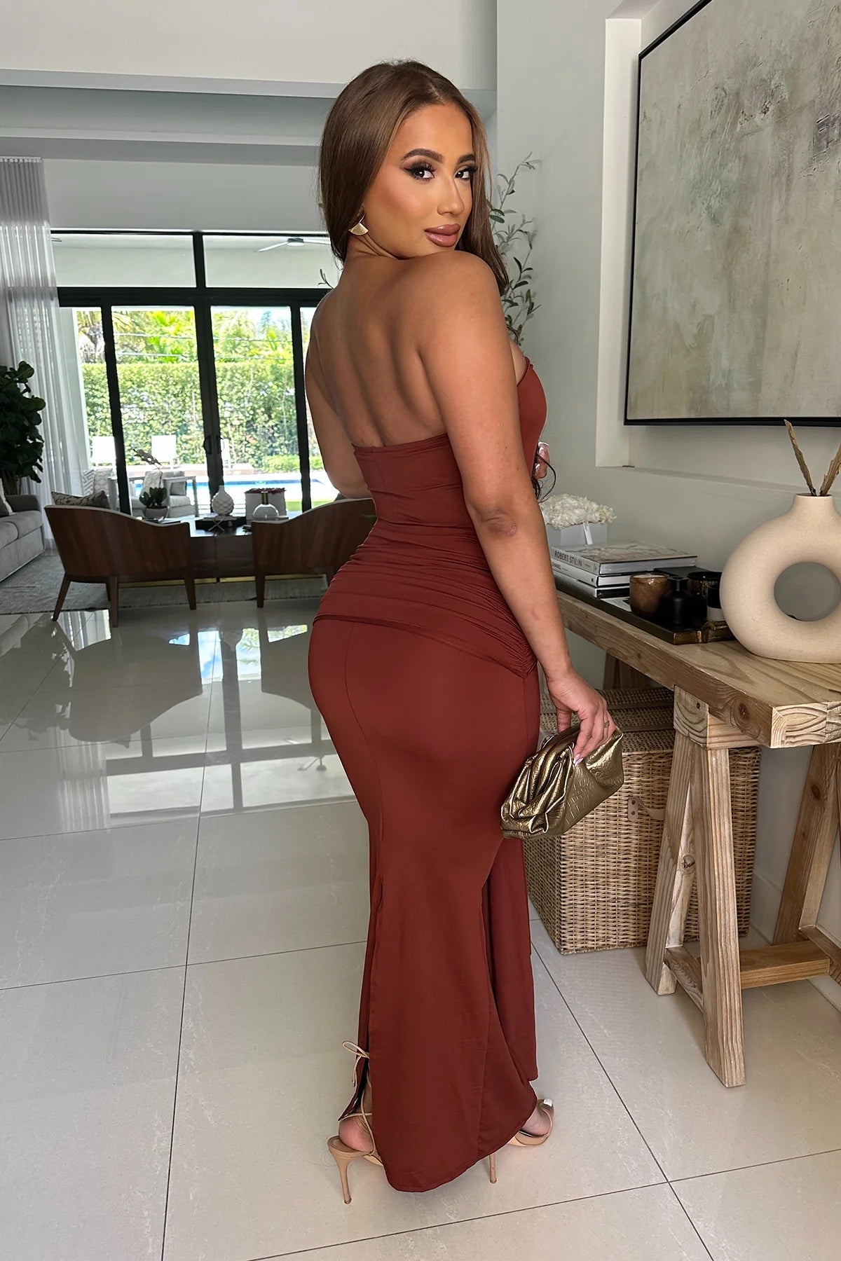 Splash Of Glam Maxi Dress - Brown