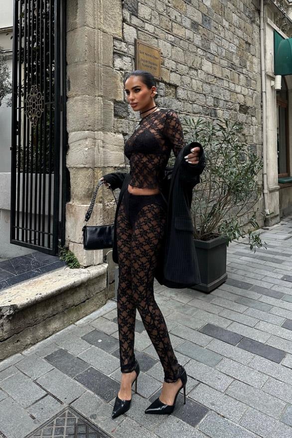 Lace Crop Top & Pants Set – Elegant Sheer Two-Piece for Night Out