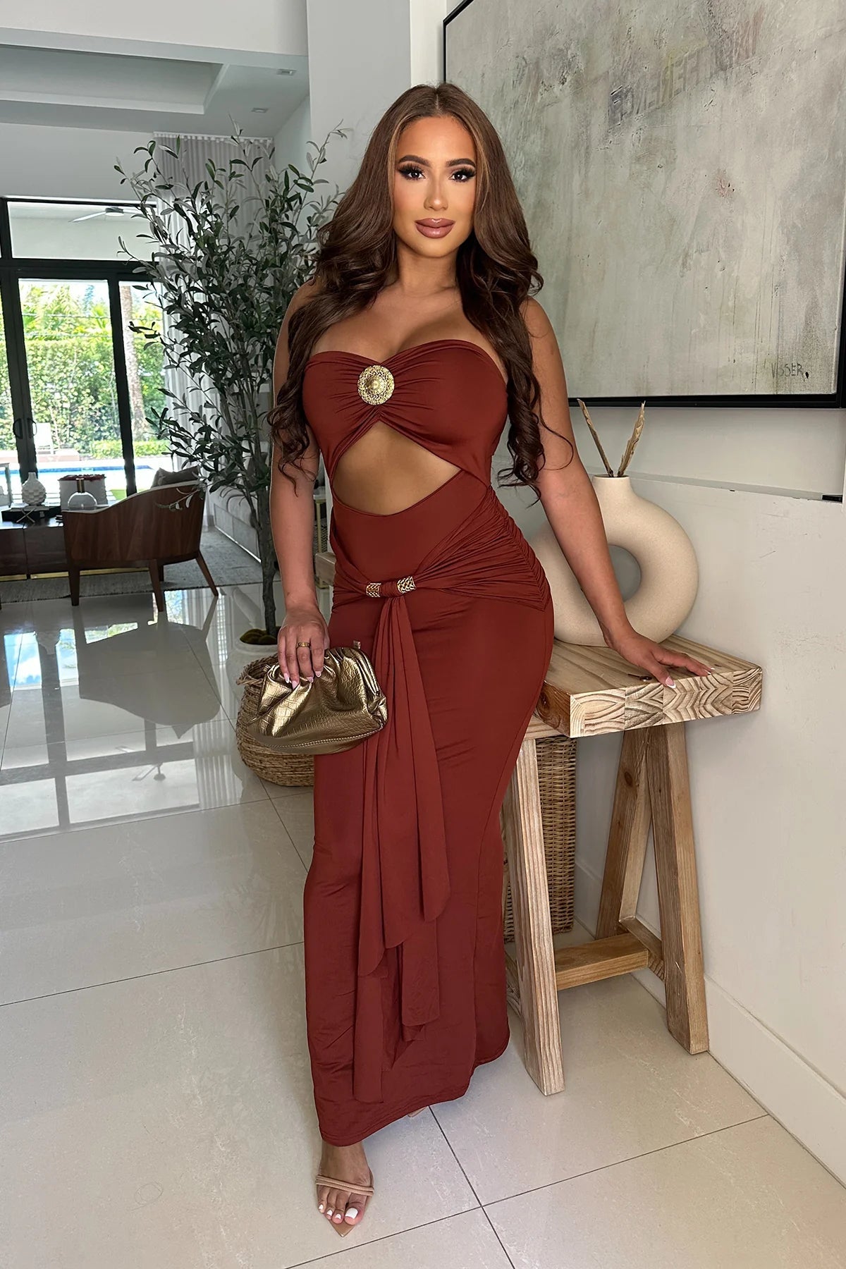 Splash Of Glam Maxi Dress - Brown