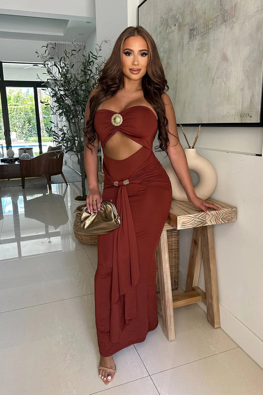 Splash Of Glam Maxi Dress - Brown