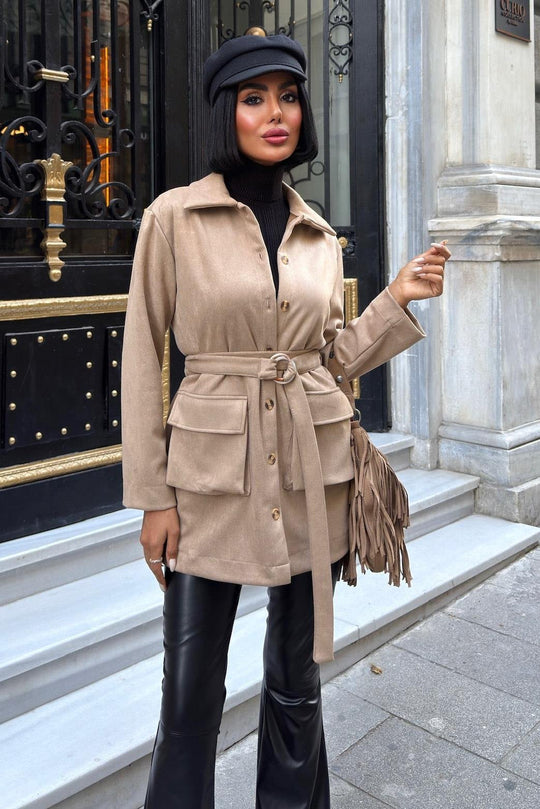 Suede Belted Midi Jacket – Casual Elegance for Every Occasion