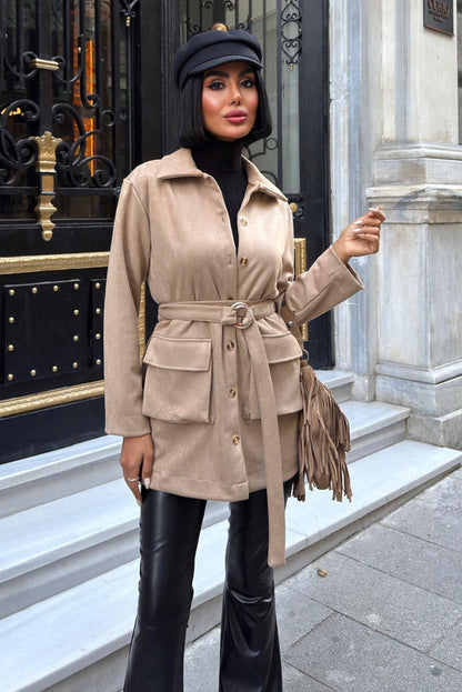 Suede Belted Midi Jacket – Casual Elegance for Every Occasion