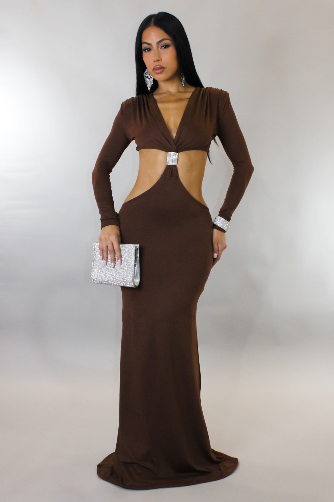 "Show Your Courage" Cutout Maxi Dress - Brown
