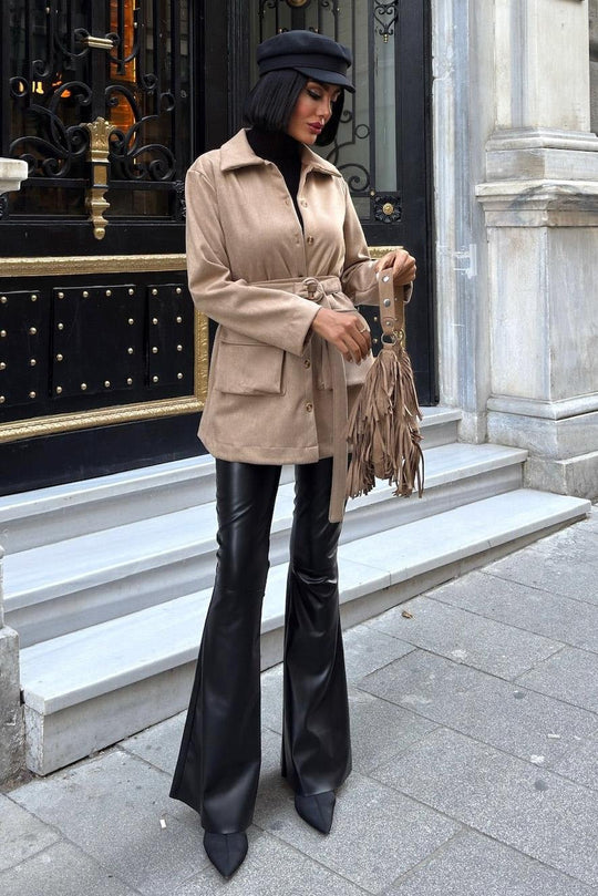 Suede Belted Midi Jacket – Casual Elegance for Every Occasion