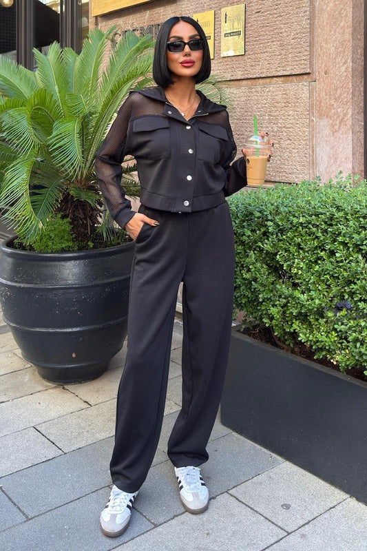 Urban Modal Suit - File Detail Hooded Casual Wear – Black