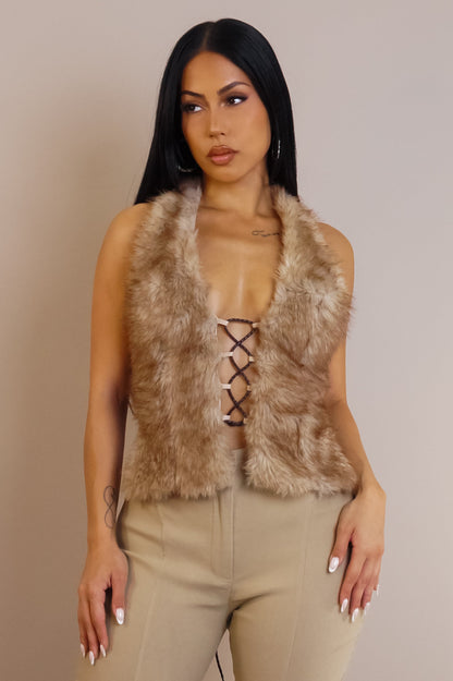 Putting On A Show Crop Top - Brown