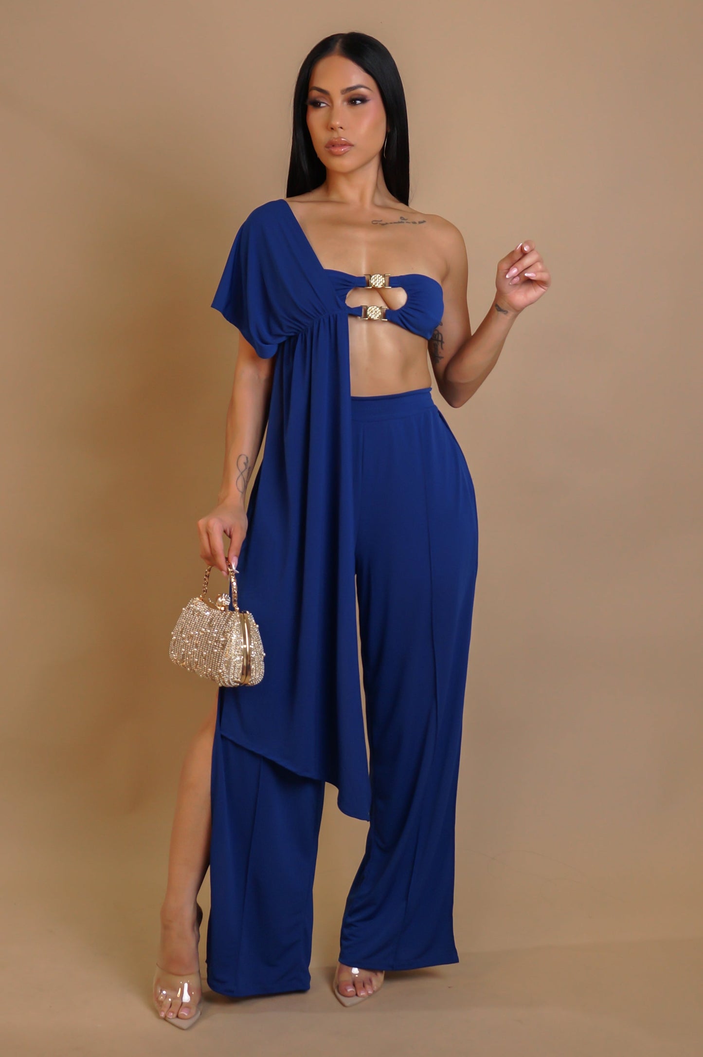 Draped Aura Pant Set - Blue