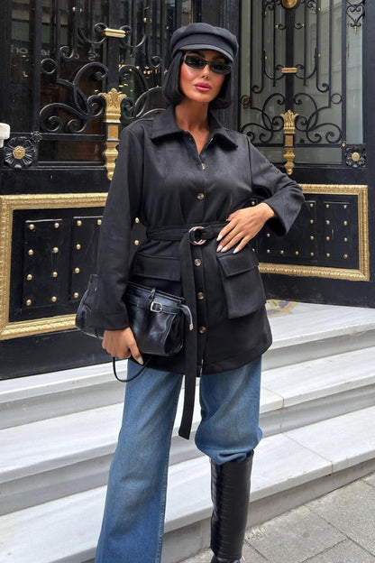 Suede Belted Midi Jacket – Casual Elegance for Every Occasion