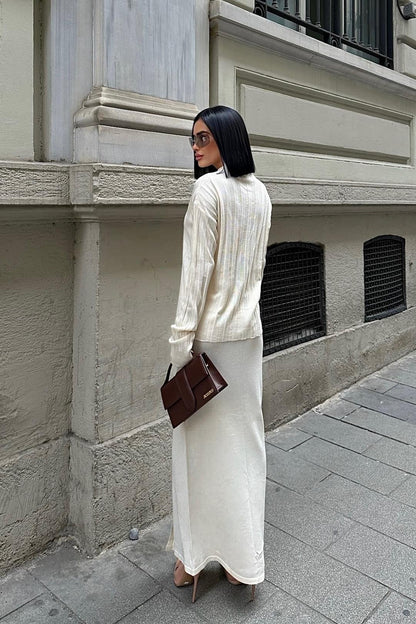 Darcy Knit Skirt & Top Set – Elegant Ribbed Two-Piece with Slit Detail – Gray