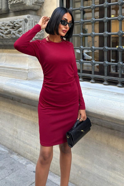 Shoulder Detail Classic Mini Dress – Long Sleeve Elegant Short Dress for Women