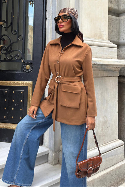 Suede Belted Midi Jacket – Casual Elegance for Every Occasion