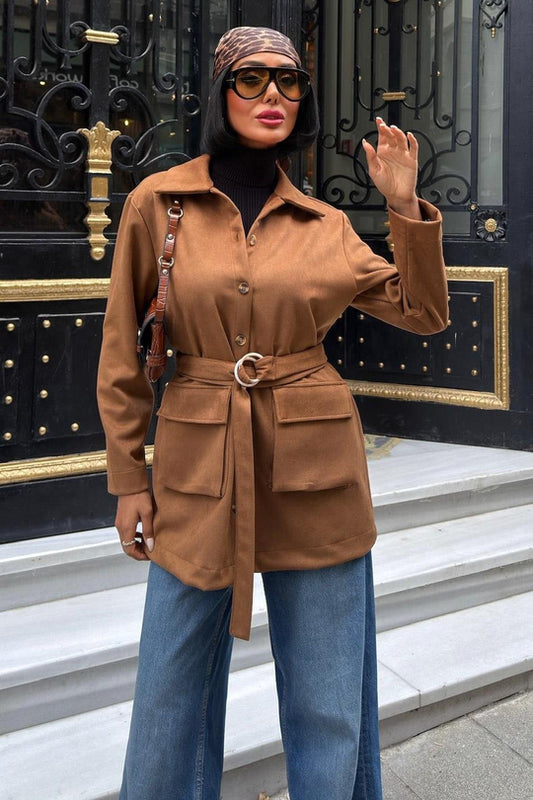Suede Belted Midi Jacket – Casual Elegance for Every Occasion