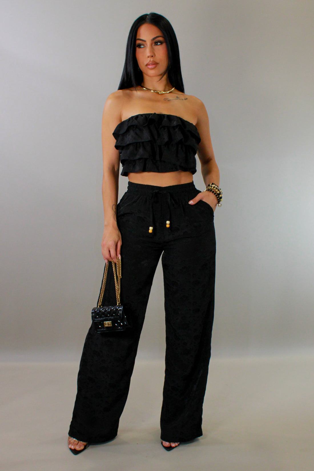 With A Twist Pant Set - Black