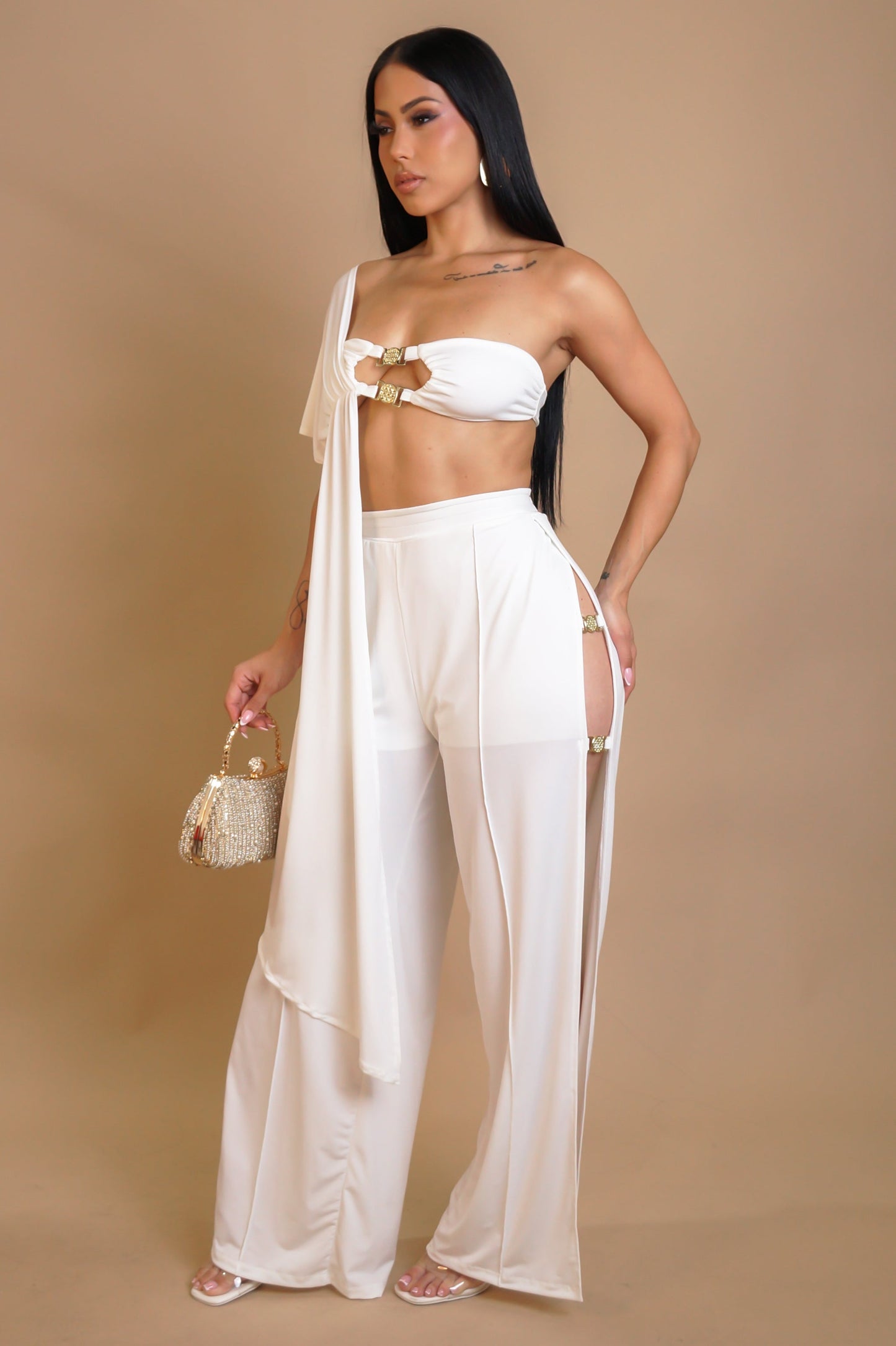Draped Aura Pant Set - White