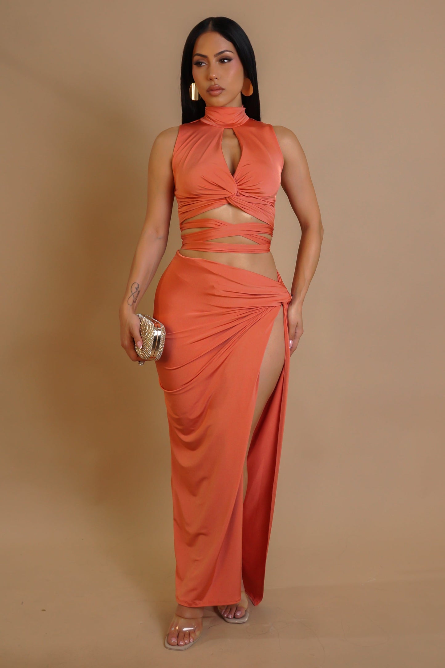 Soft Tone Skirt Set - Orange