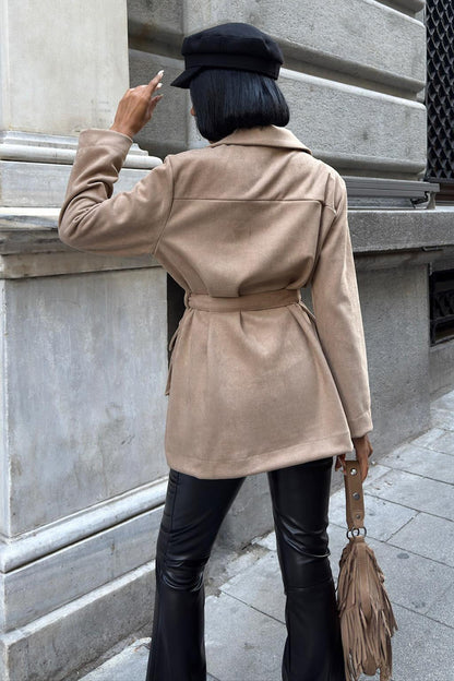 Suede Belted Midi Jacket – Casual Elegance for Every Occasion