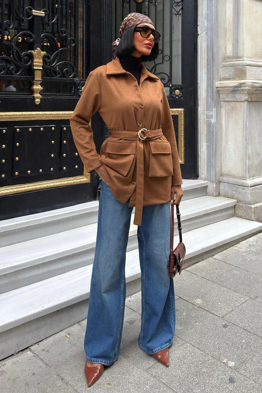 Suede Belted Midi Jacket – Casual Elegance for Every Occasion