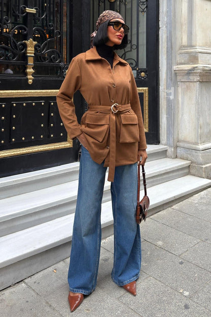 Suede Belted Midi Jacket – Casual Elegance for Every Occasion