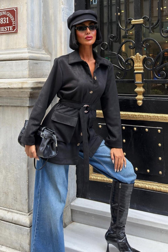 Suede Belted Midi Jacket – Casual Elegance for Every Occasion