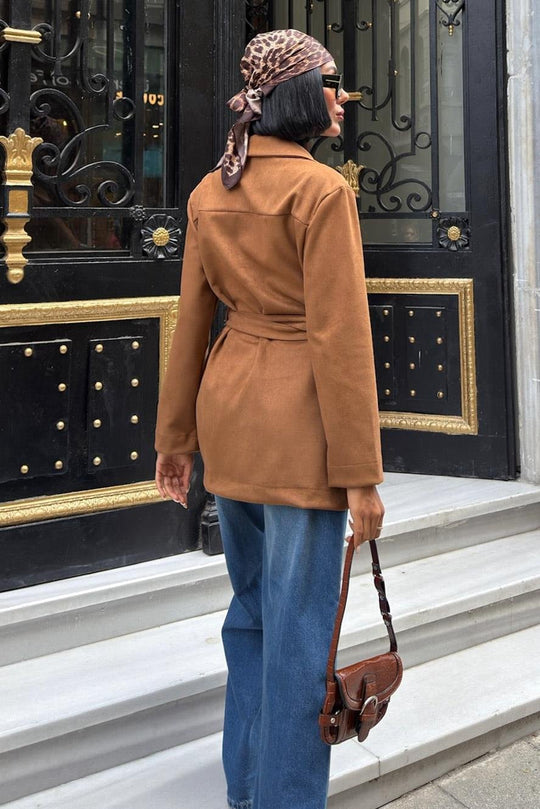 Suede Belted Midi Jacket – Casual Elegance for Every Occasion