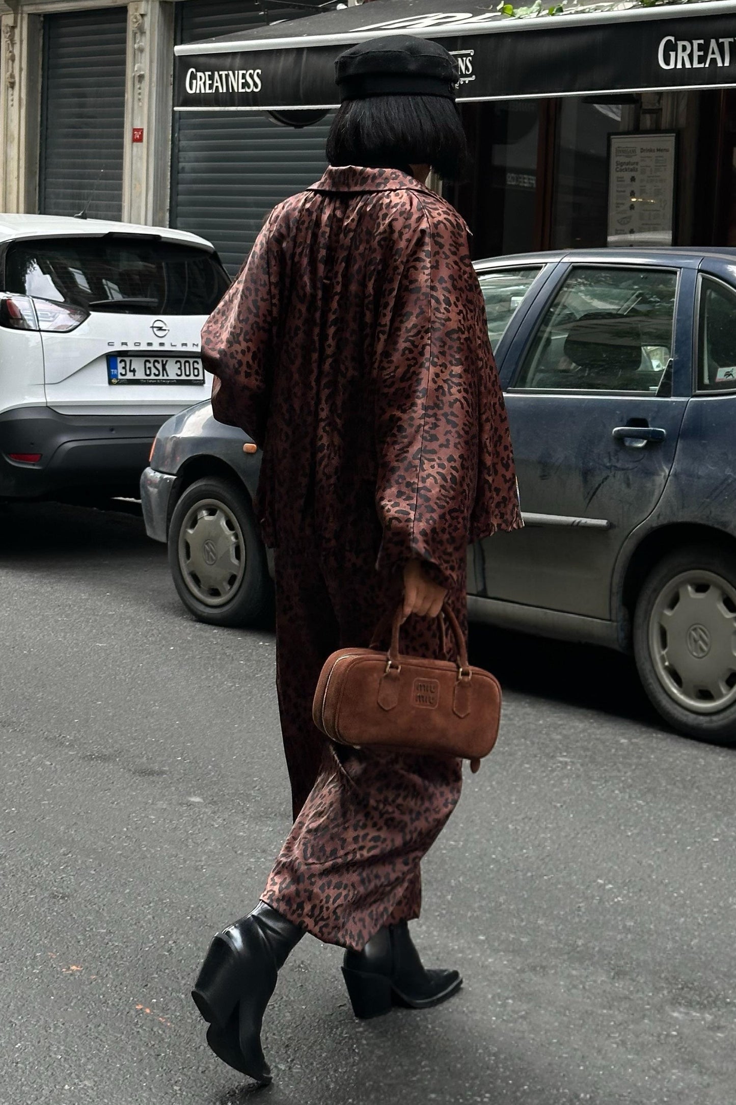 Leopard Satin Bomber Jacket & Harem Pants Premium Set