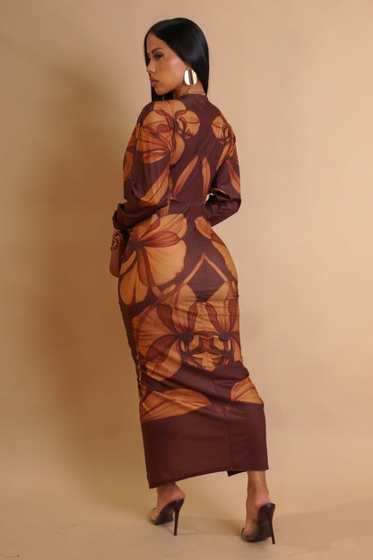All Over Me Midi Dress - Brown