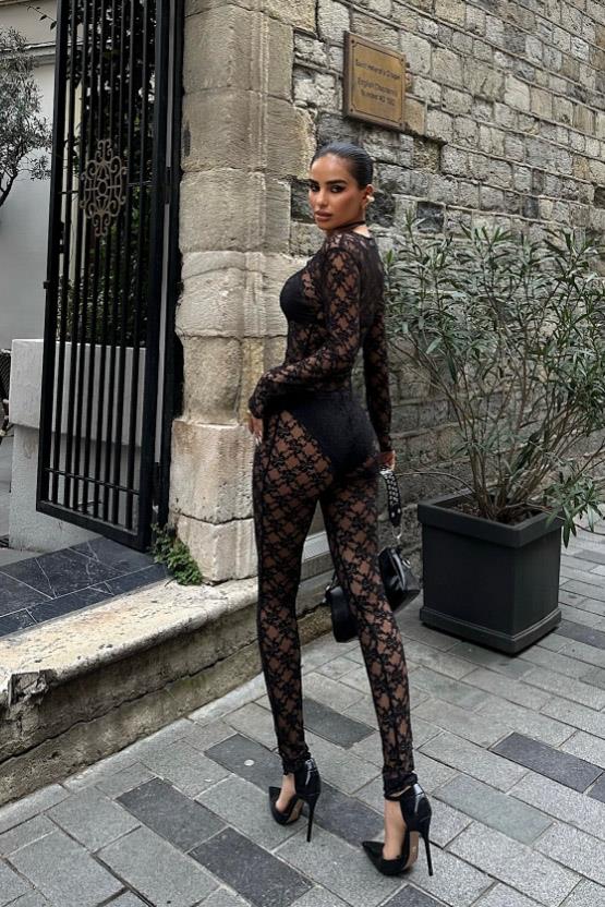 Lace Crop Top & Pants Set – Elegant Sheer Two-Piece for Night Out