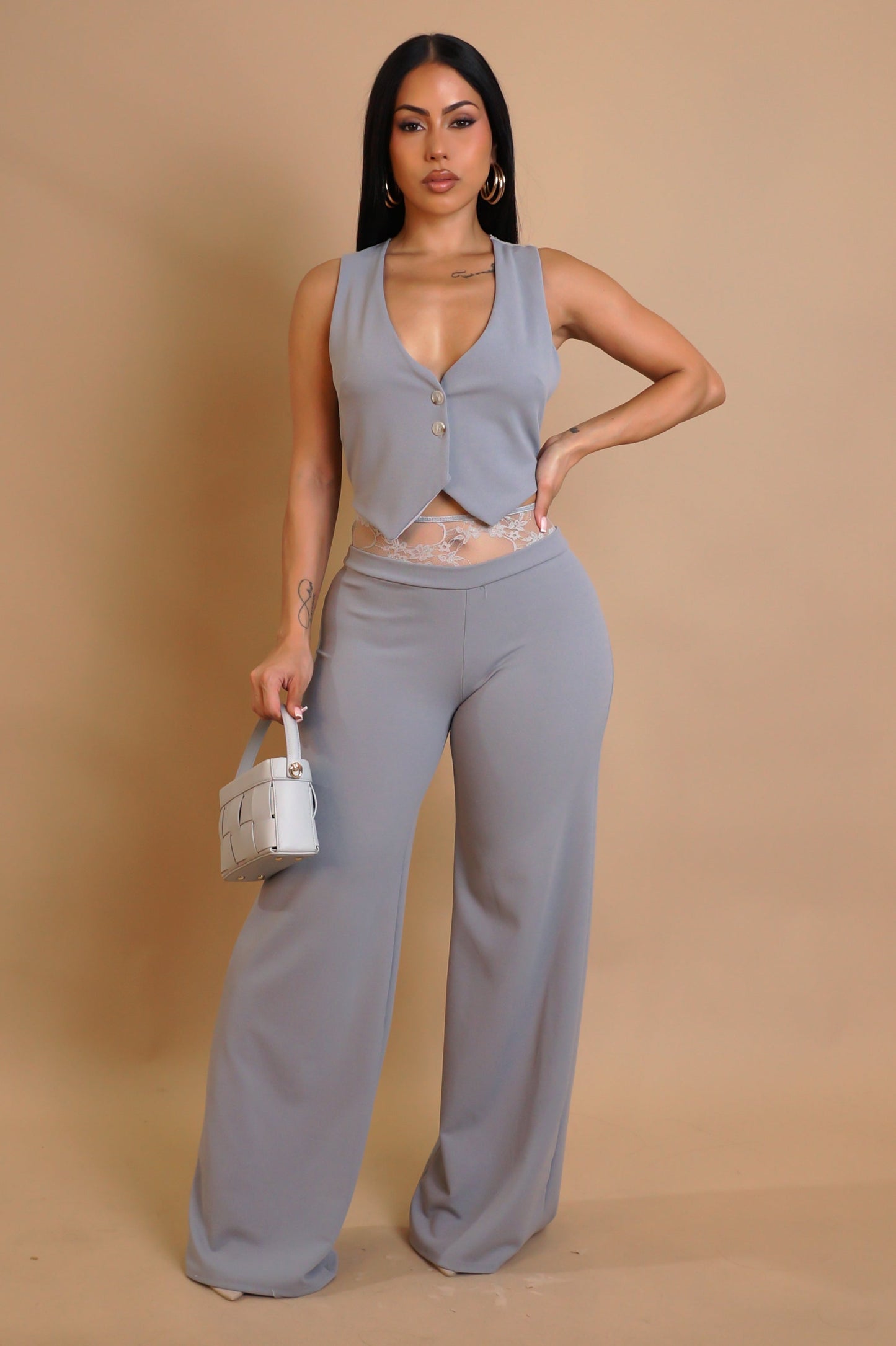 Closing The Deal Pant Set - Grey