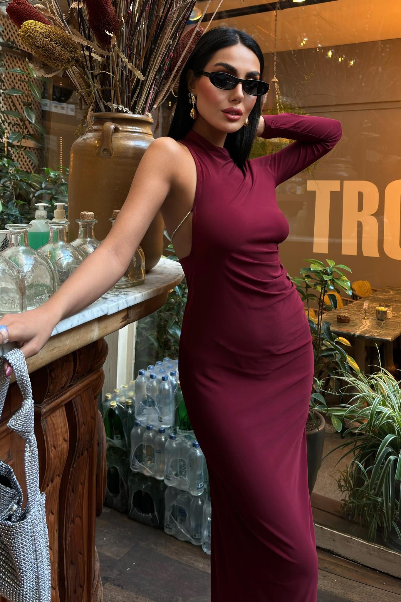 One-Shoulder Chain Backless Candy Fabric Maxi Dress – Elegant Evening Style