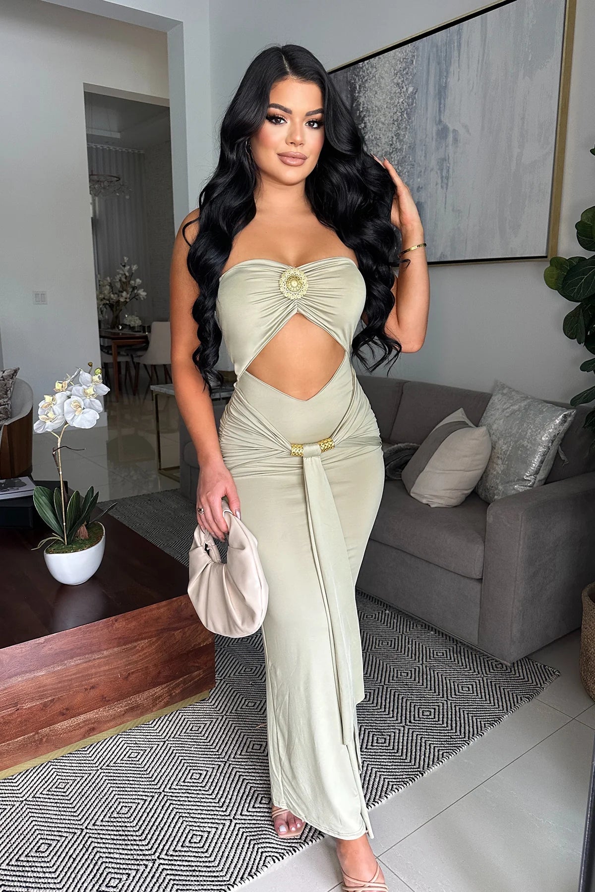 Splash Of Glam Maxi Dress - Sage