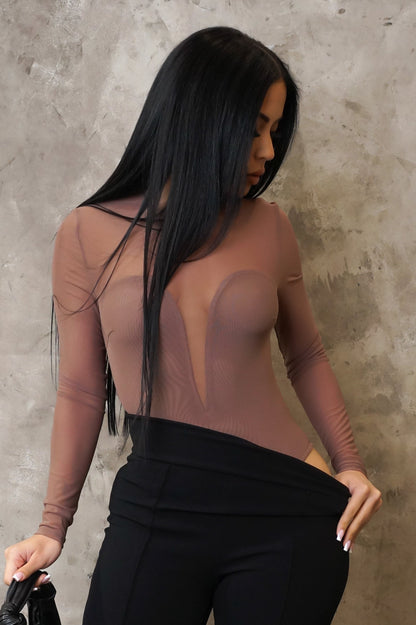 Cutting Deep Bodysuit - Brown