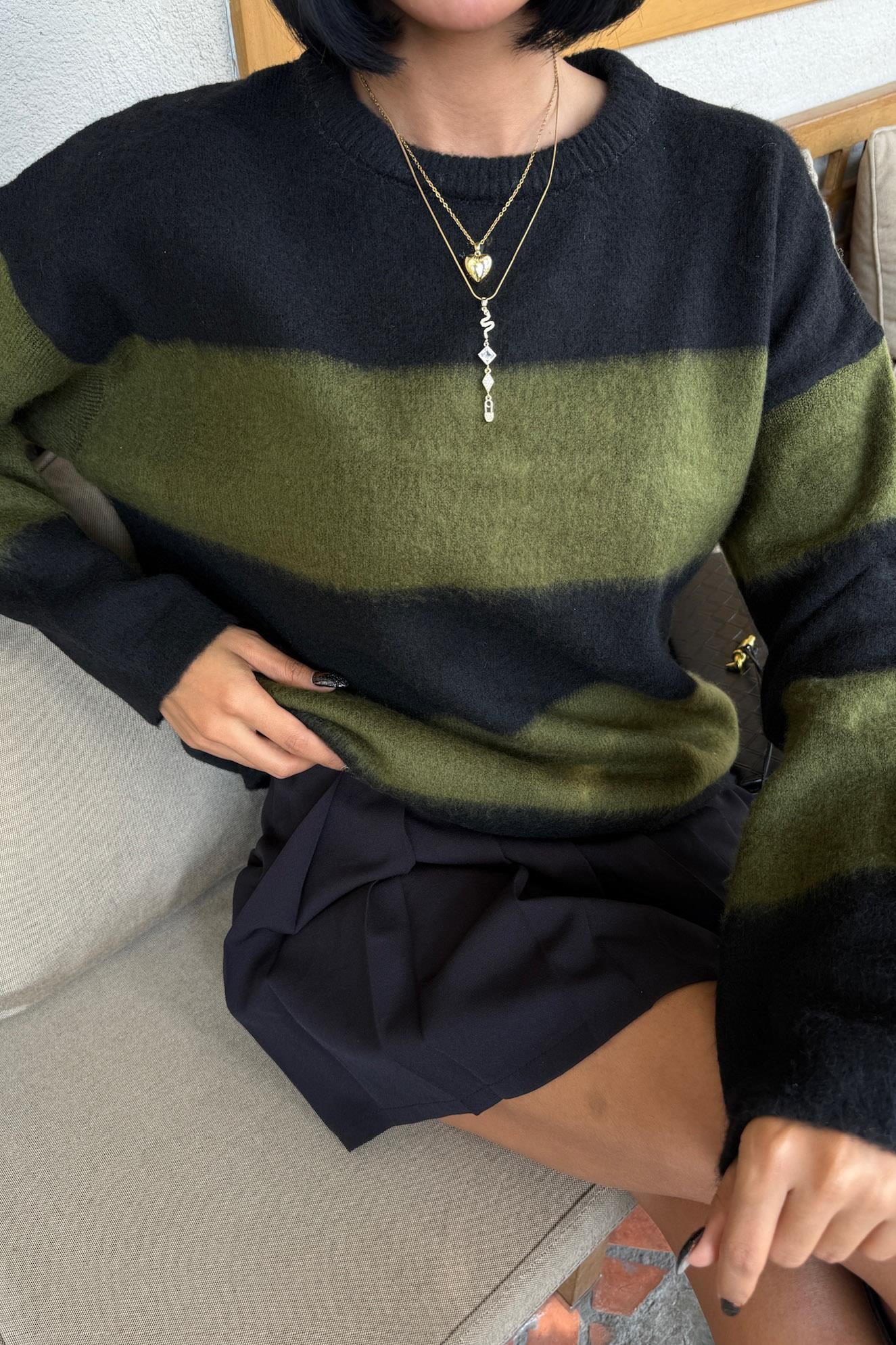 Soft Striped Knit Sweater – Cozy Everyday Style – Green