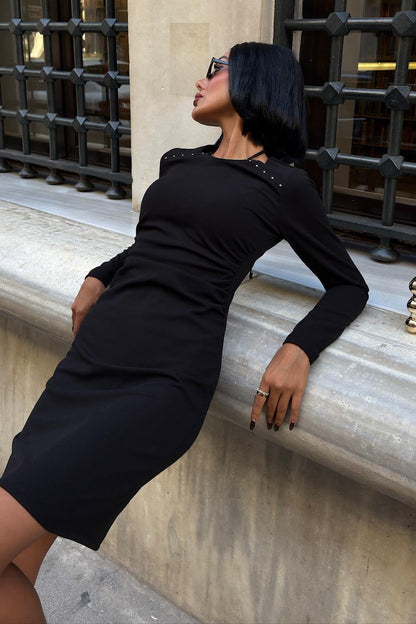 Shoulder Detail Classic Mini Dress – Long Sleeve Elegant Short Dress for Women