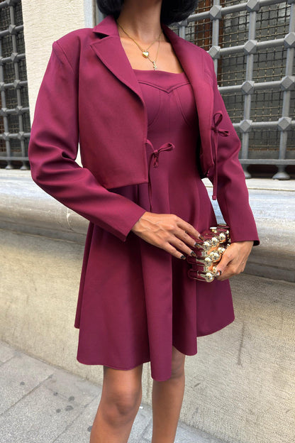 Elegant Cropped Blazer & Flared Mini Dress Set – Timeless Business Chic – Black