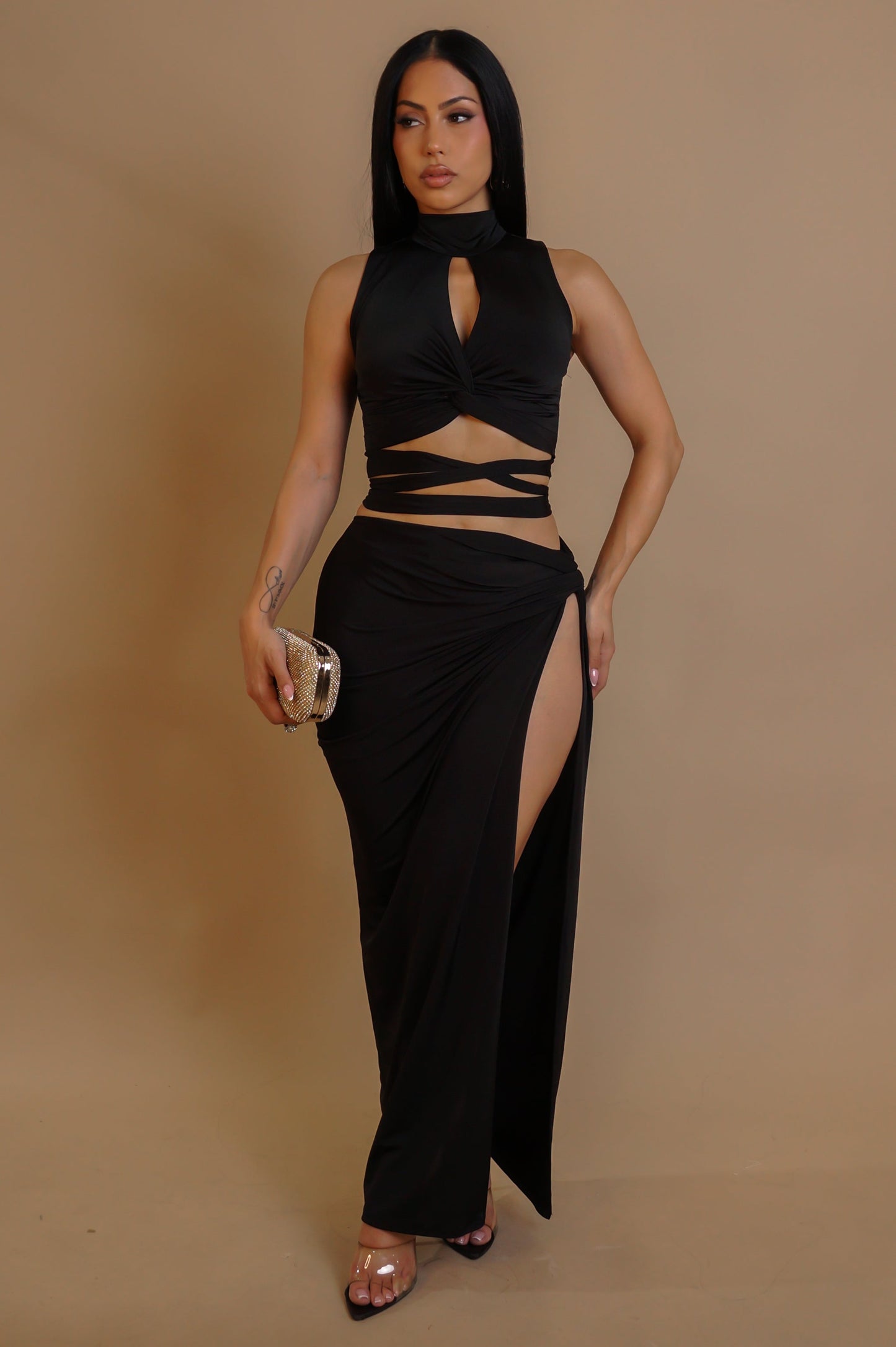 Soft Tone Skirt Set - Black