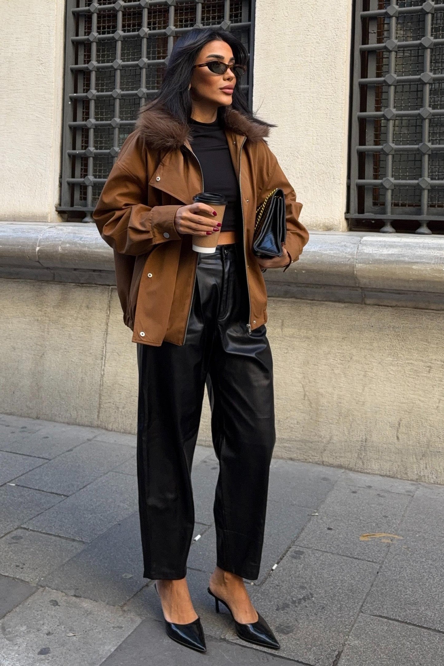 Faux Fur Collar Parka Bomber Jacket – Street-Chic Everyday Outerwear – Beige