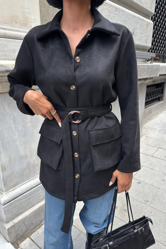 Suede Belted Midi Jacket – Casual Elegance for Every Occasion