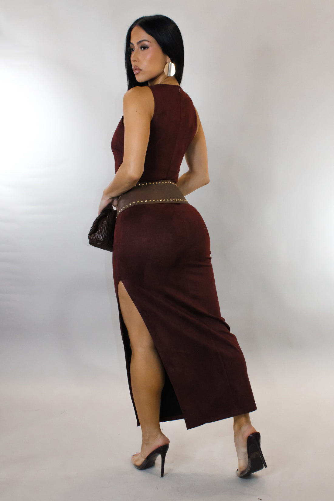 "Belt Game" Red Maxi Dress