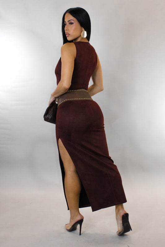 "Belt Game" Red Maxi Dress