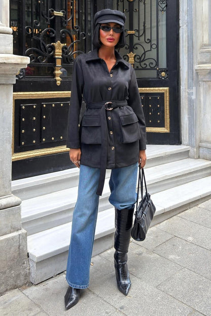 Suede Belted Midi Jacket – Casual Elegance for Every Occasion