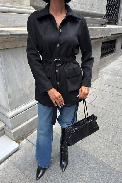 Suede Belted Midi Jacket – Casual Elegance for Every Occasion