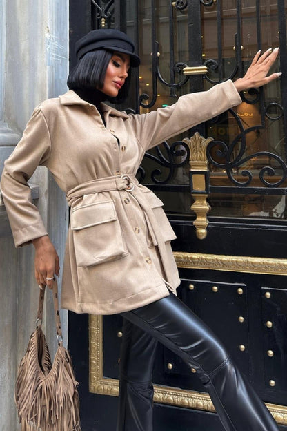 Suede Belted Midi Jacket – Casual Elegance for Every Occasion