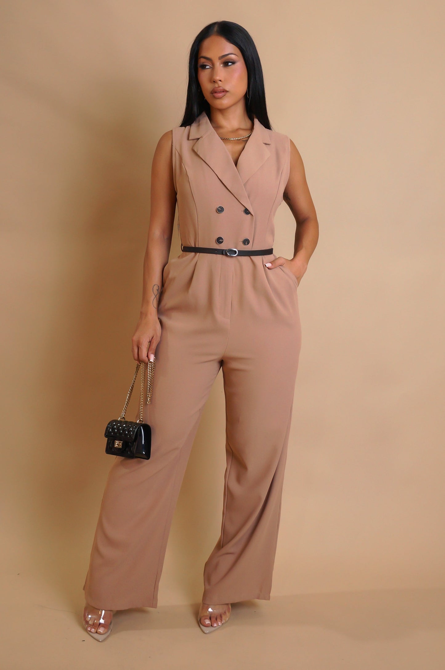 Out Of Office Jumpsuit - Brown