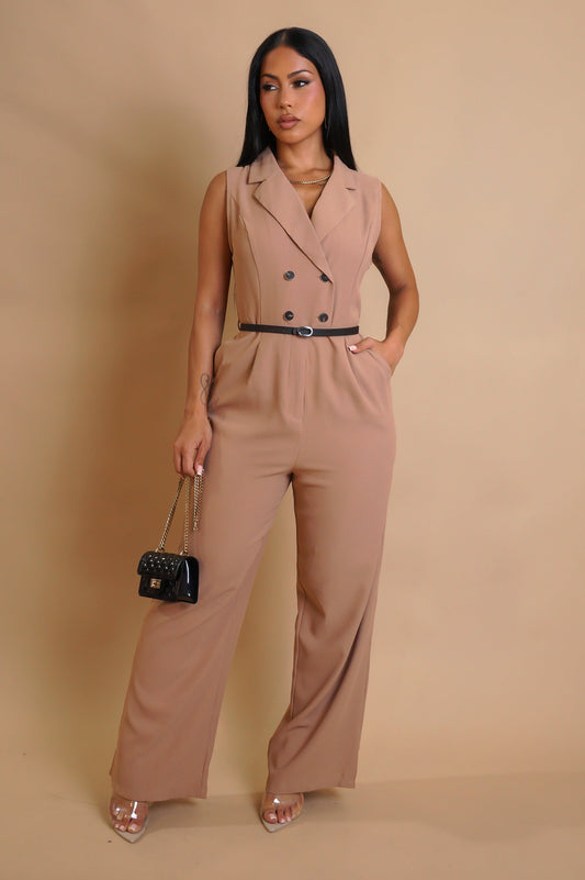 Out Of Office Jumpsuit - Brown
