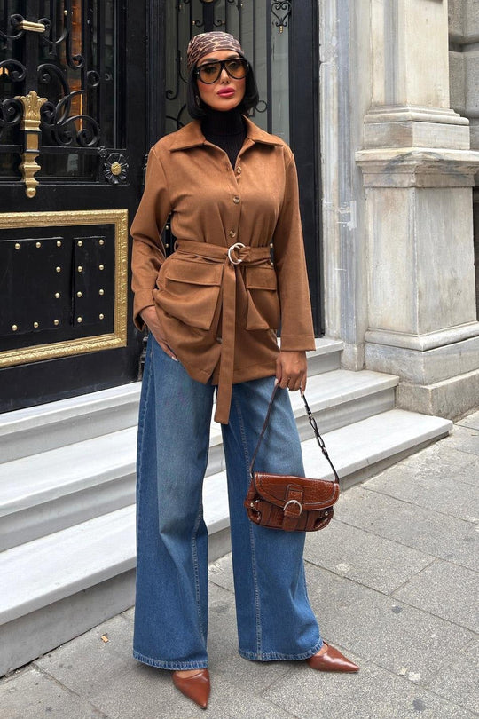 Suede Belted Midi Jacket – Casual Elegance for Every Occasion