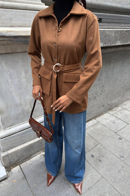 Suede Belted Midi Jacket – Casual Elegance for Every Occasion